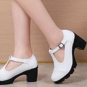 T-Strap Platform Mid-Heel Square Toe Oxfords Dress Shoes Size 8